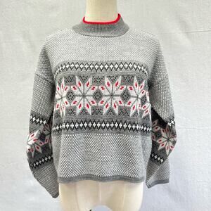 Vintage 80s Brunny Nordic fair isle tight knit mock neck sweater Size Small